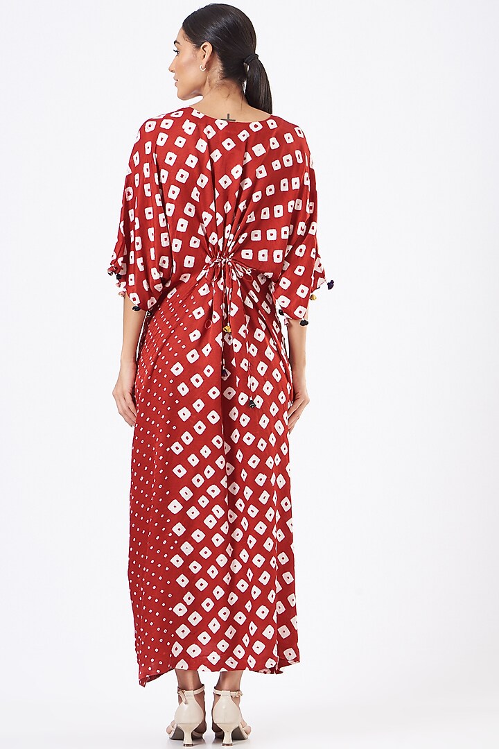 Red Bandhani Printed Fasten Summer Dress by The Pot Plant at Pernia's Pop Up Shop