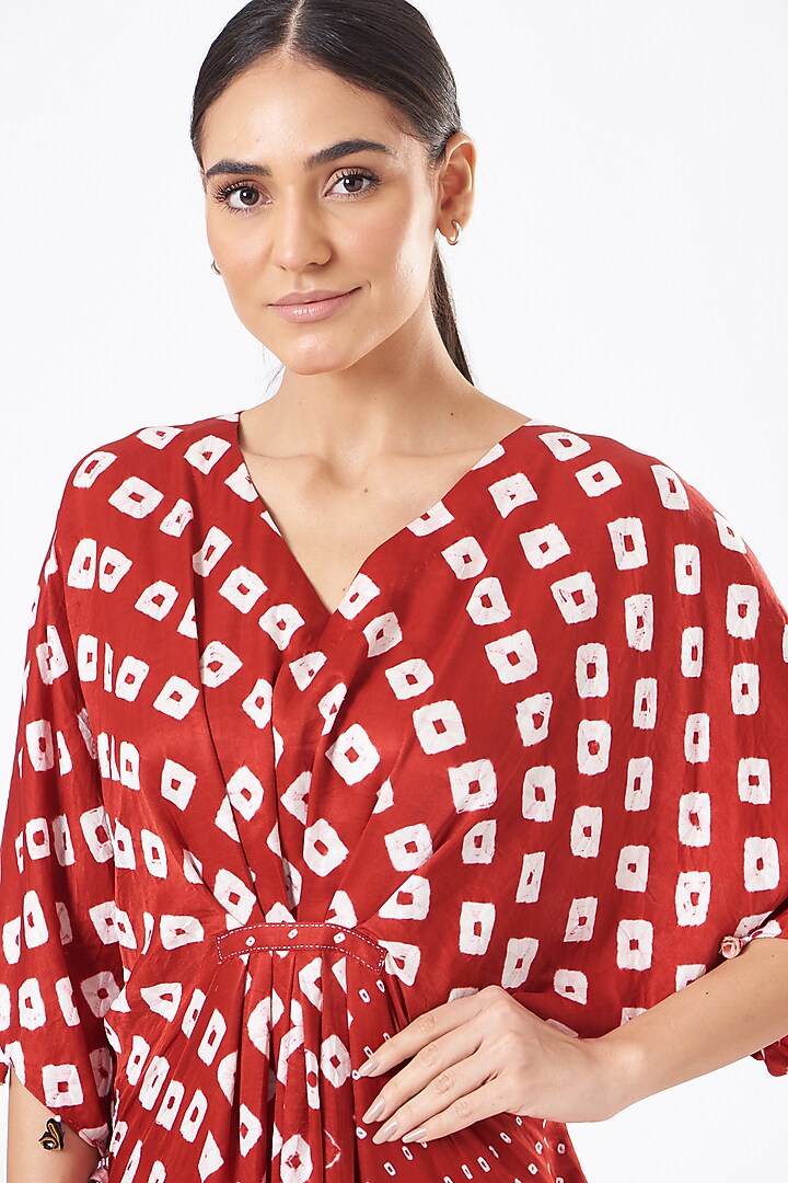 Red Bandhani Printed Fasten Summer Dress by The Pot Plant at Pernia's Pop Up Shop