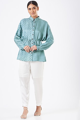 Ocean Blue Silk Printed Top by The Pot Plant