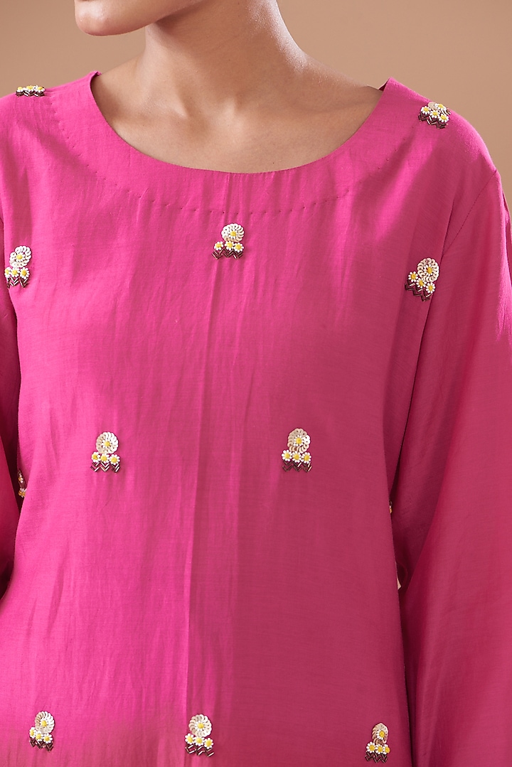Pink & Red Ombre Cotton Silk Embroidered Kurta Set by The Pot Plant at Pernia's Pop Up Shop