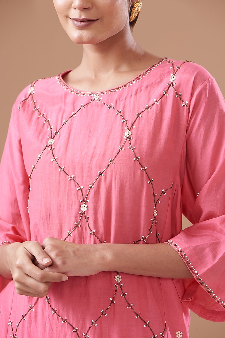 Pink & Purple Ombre Cotton Silk Embroidered Kurta Set by The Pot Plant at Pernia's Pop Up Shop