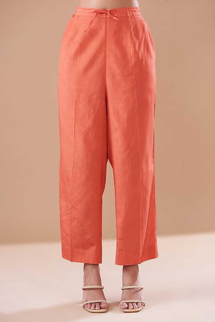 Peach & Orange Ombre Cotton Silk Embroidered Kurta Set by The Pot Plant at Pernia's Pop Up Shop