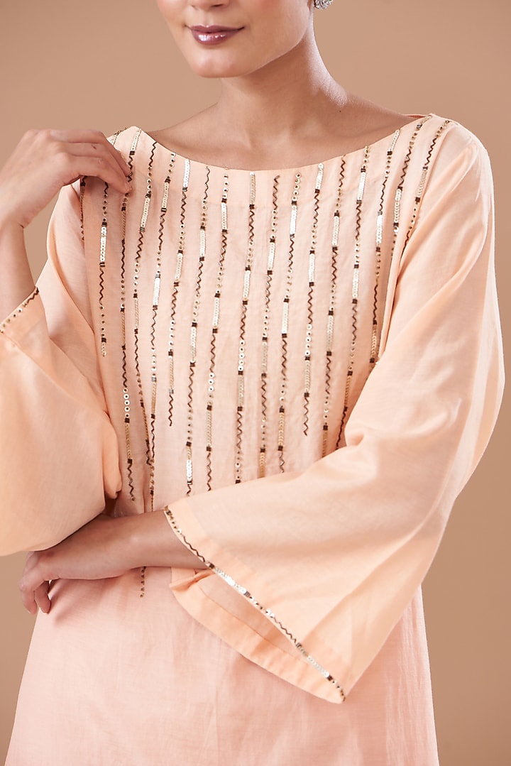 Peach & Orange Ombre Cotton Silk Embroidered Kurta Set by The Pot Plant at Pernia's Pop Up Shop