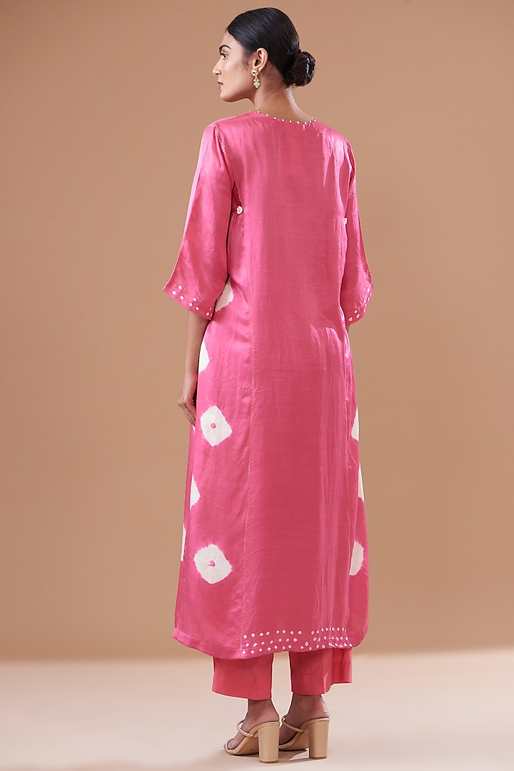 Pink Silk Embroidered & Printed Kurta Set by The Pot Plant at Pernia's Pop Up Shop