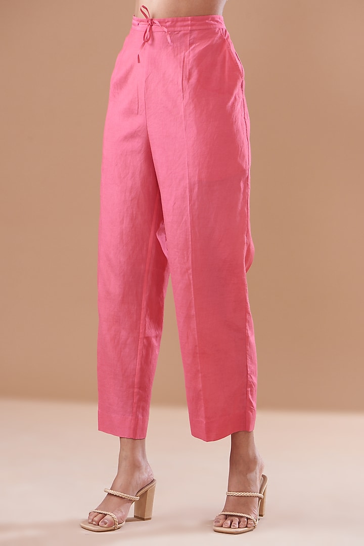 Pink Silk Embroidered & Printed Kurta Set by The Pot Plant at Pernia's Pop Up Shop