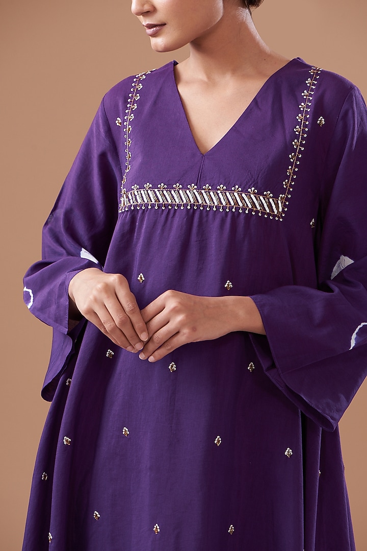 Purple Cotton Silk Embroidered & Printed Kurta Set by The Pot Plant at Pernia's Pop Up Shop