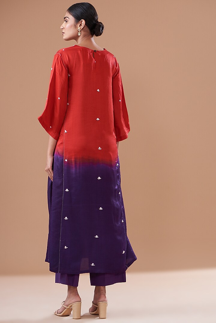 Red & Purple Ombre Silk Embroidered Kurta Set by The Pot Plant at Pernia's Pop Up Shop