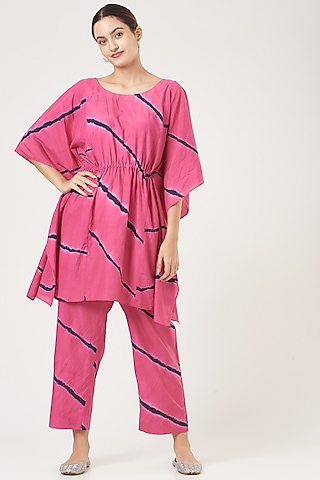 Pink Leheriya Kaftan Set by The Pot Plant