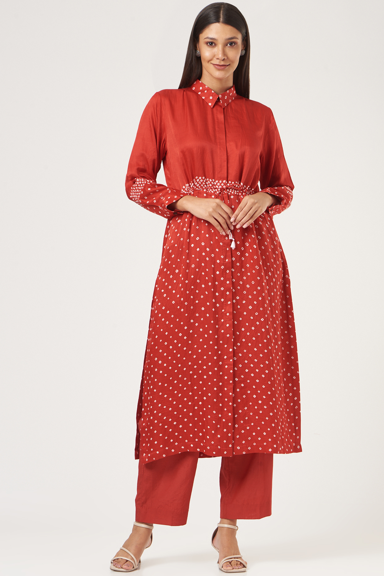 Red Bandhani Kurta Set by The Pot Plant