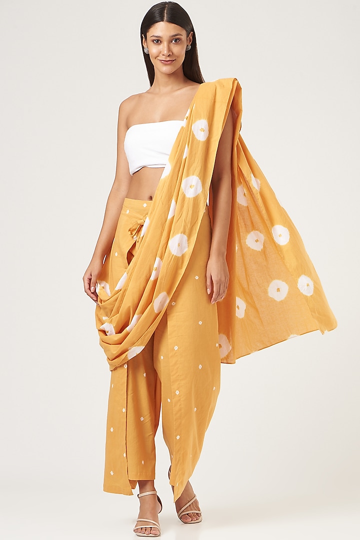 Mustard Yellow Cotton Draped Saree by The Pot Plant