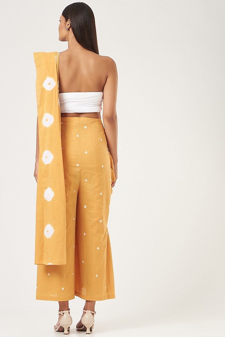 Mustard Yellow Cotton Draped Festive Saree by The Pot Plant at Pernia's Pop Up Shop