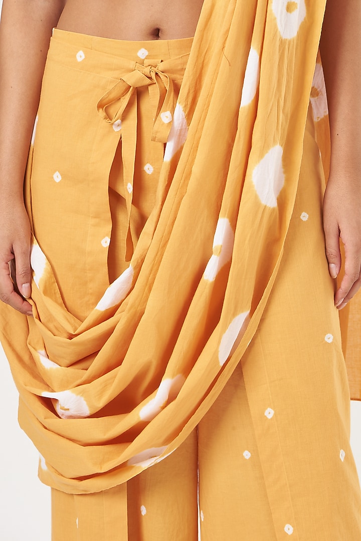 Mustard Yellow Cotton Draped Festive Saree by The Pot Plant at Pernia's Pop Up Shop