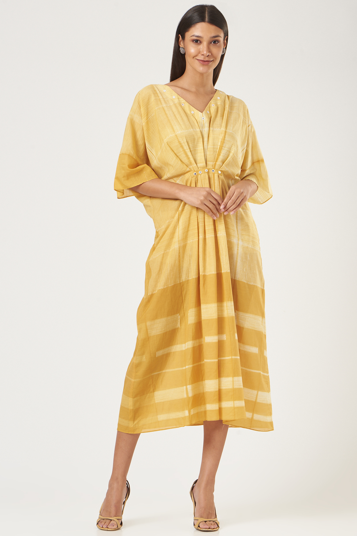Mustard Yellow Shibori Kaftan by The Pot Plant