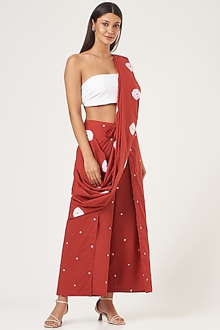 Red Cotton Draped Saree by The Pot Plant
