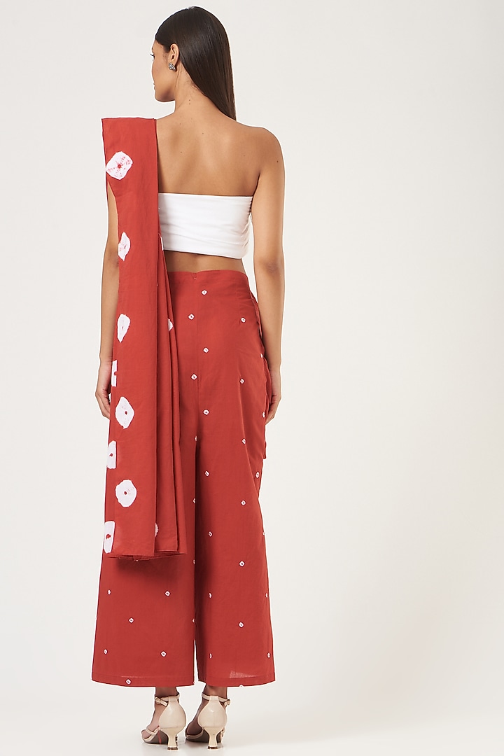 Red Cotton Draped Festive Saree by The Pot Plant at Pernia's Pop Up Shop