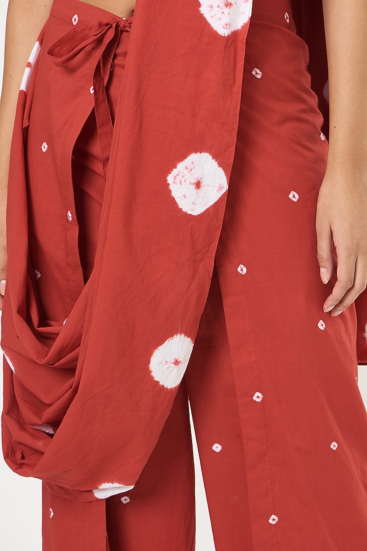 Red Cotton Draped Festive Saree by The Pot Plant at Pernia's Pop Up Shop