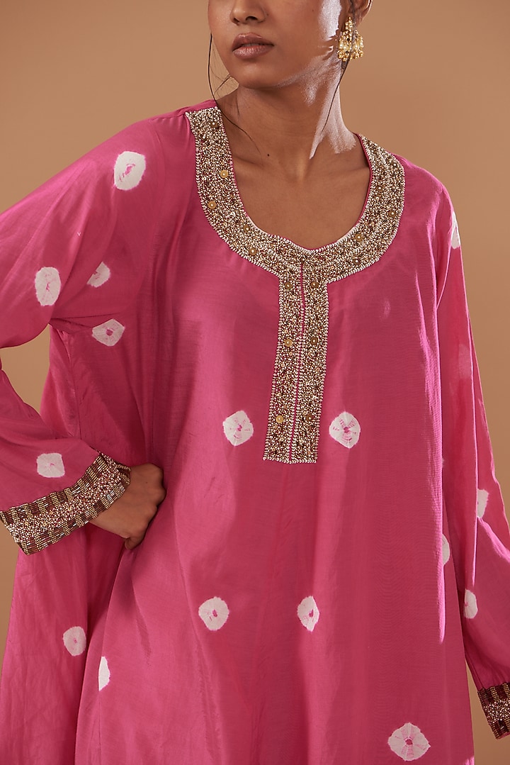 Pink Cotton Silk Printed Kurta Set by The Pot Plant at Pernia's Pop Up Shop