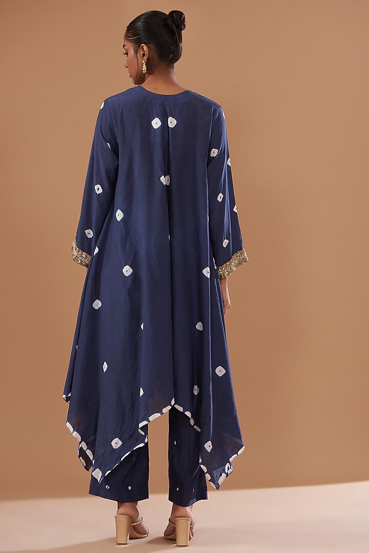 Blue Cotton Silk Printed Kurta Set by The Pot Plant at Pernia's Pop Up Shop