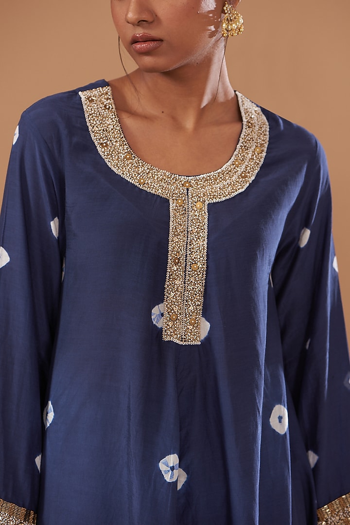 Blue Cotton Silk Printed Kurta Set by The Pot Plant at Pernia's Pop Up Shop
