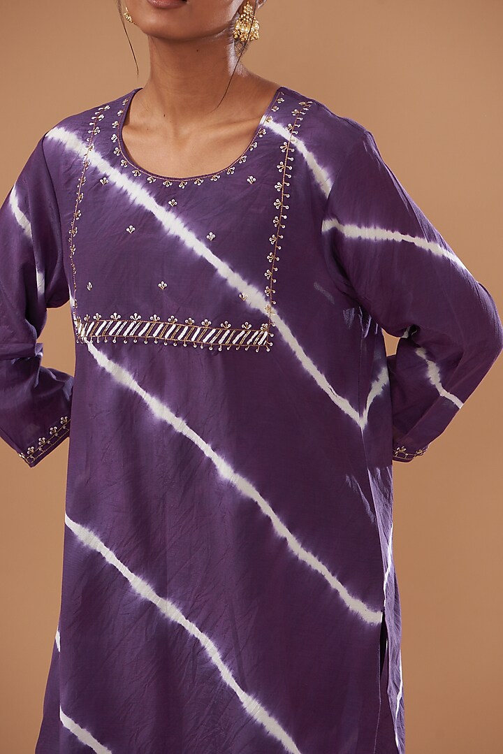 Purple Cotton Silk Printed Kurta Set by The Pot Plant at Pernia's Pop Up Shop