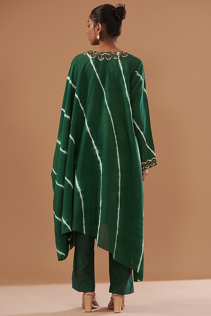 Green Cotton Silk Printed & Embroidered Kurta Set by The Pot Plant at Pernia's Pop Up Shop