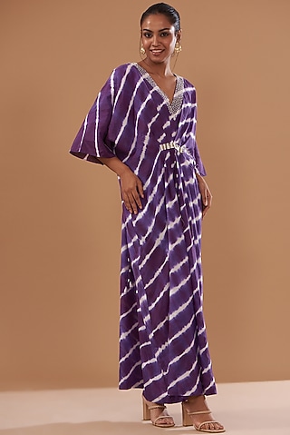 Purple Cotton Silk Printed Kaftan by The Pot Plant