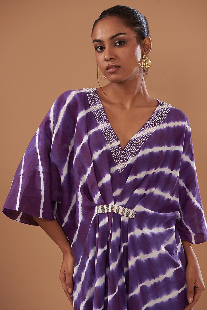Purple Cotton Silk Printed Kaftan by The Pot Plant at Pernia's Pop Up Shop