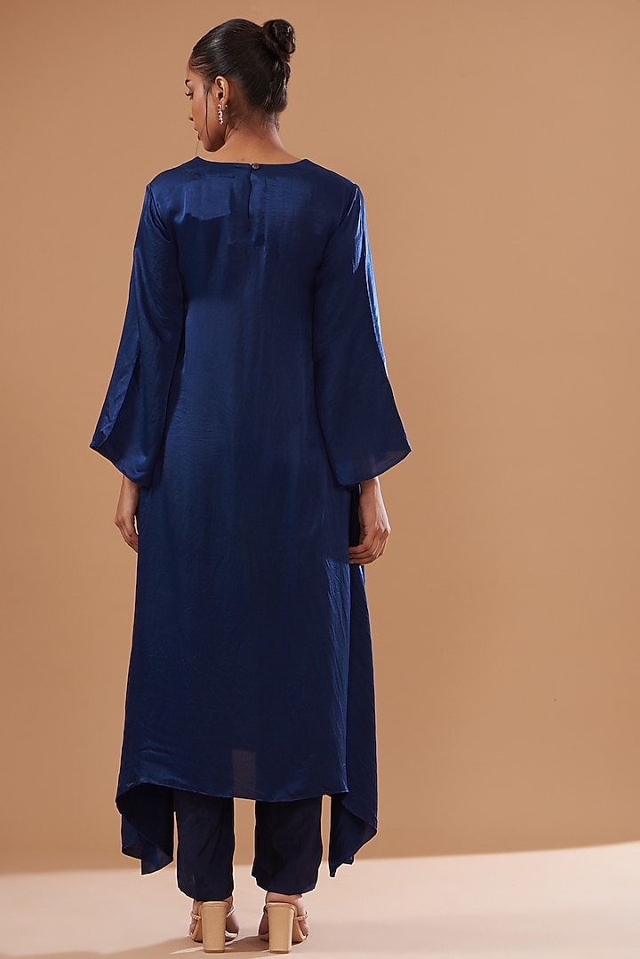 Blue Cotton Silk Embroidered Kurta Set by The Pot Plant at Pernia's Pop Up Shop