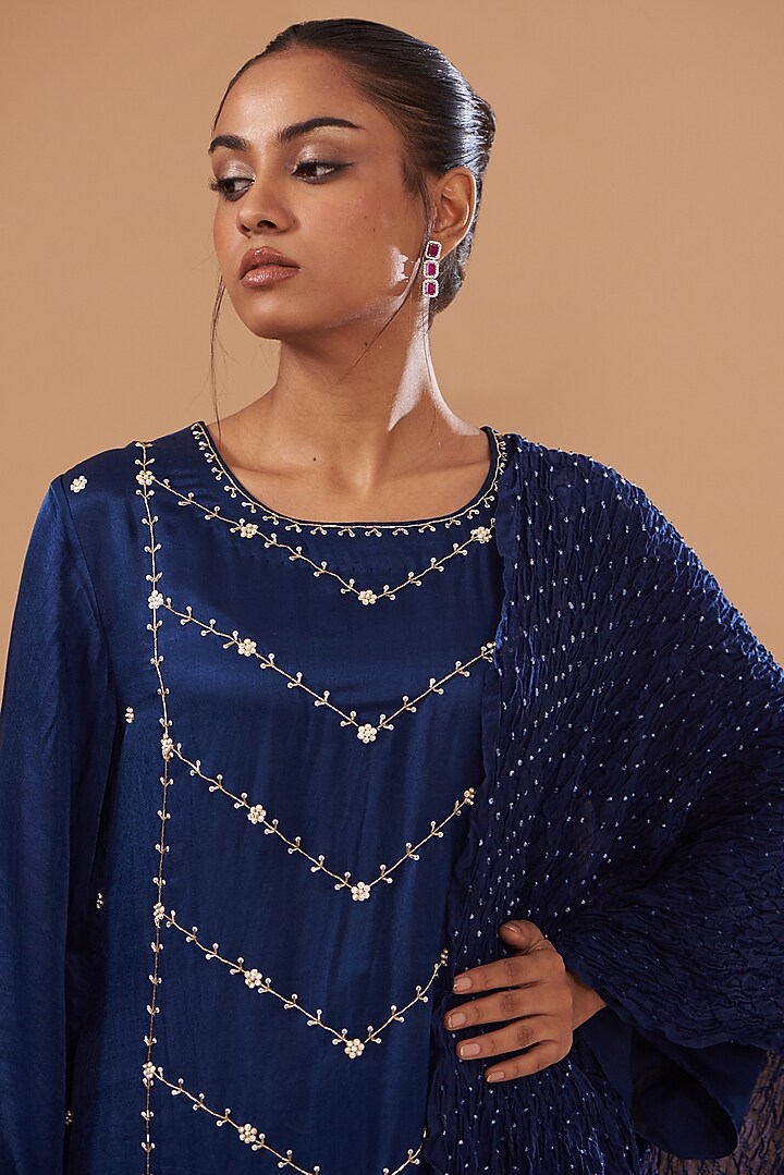 Blue Cotton Silk Embroidered Kurta Set by The Pot Plant at Pernia's Pop Up Shop