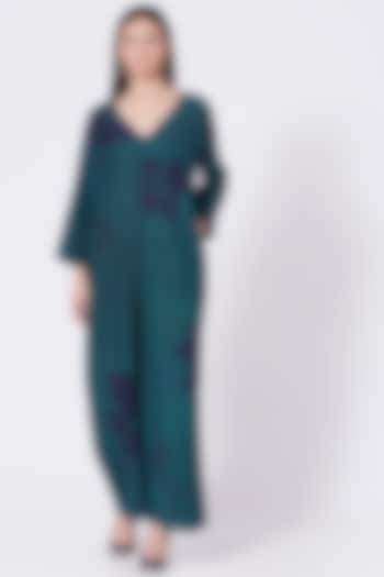 Blue & Teal Green Cotton Silk Jumpsuit  by The Pot Plant