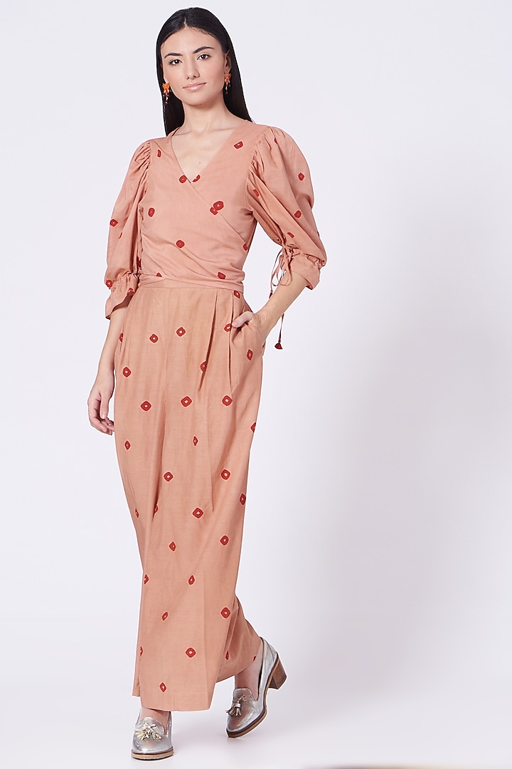 Peach & Red Cotton Silk Flared Pant Set by The Pot Plant at Pernia's Pop Up Shop