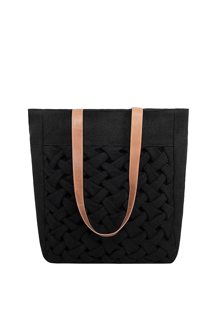 Black Art Worked Tote Bag by The House of Ganges