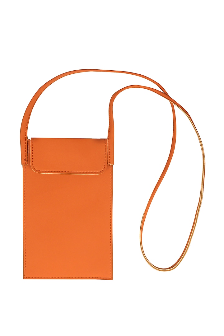 Tan Orange Mobile Case With Sling Handle by The House Of Ganges