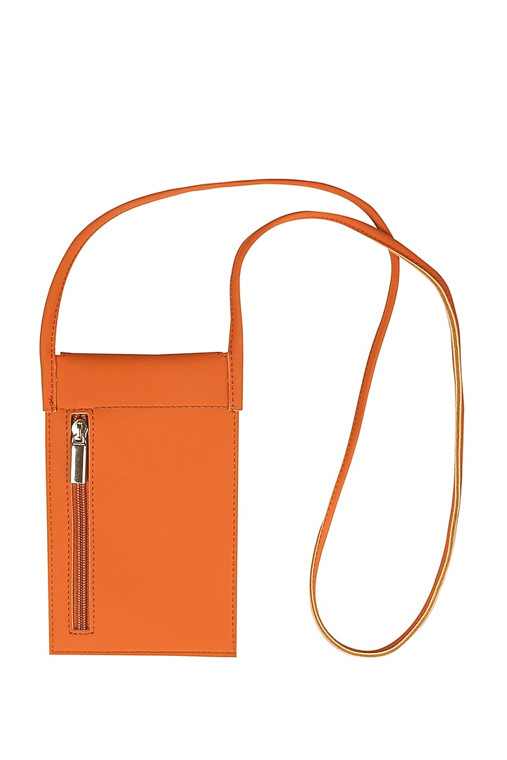 Tan Orange Mobile Case With Sling Handle by The House Of Ganges at Pernia's Pop Up Shop