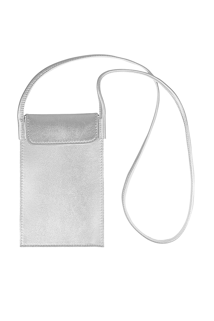 Silver Mobile Case With Sling Handle by The House Of Ganges