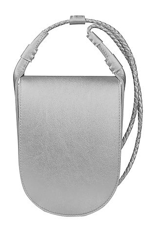 Silver Sling Bag With Button Closure by The House Of Ganges