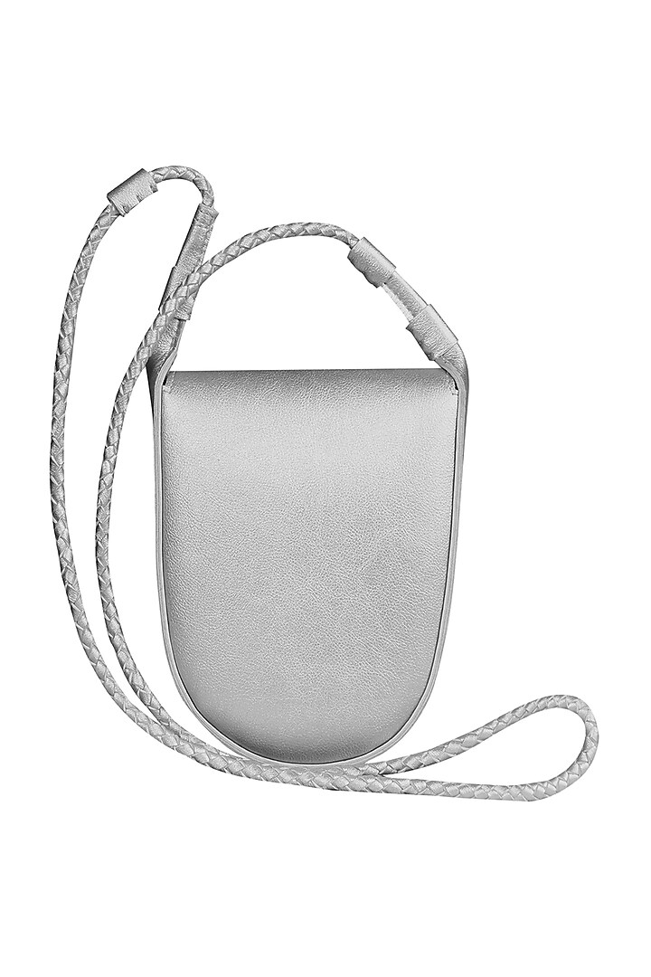 Silver Sling Bag With Button Closure by The House Of Ganges at Pernia's Pop Up Shop
