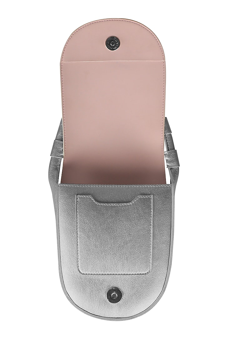 Silver Sling Bag With Button Closure by The House Of Ganges at Pernia's Pop Up Shop
