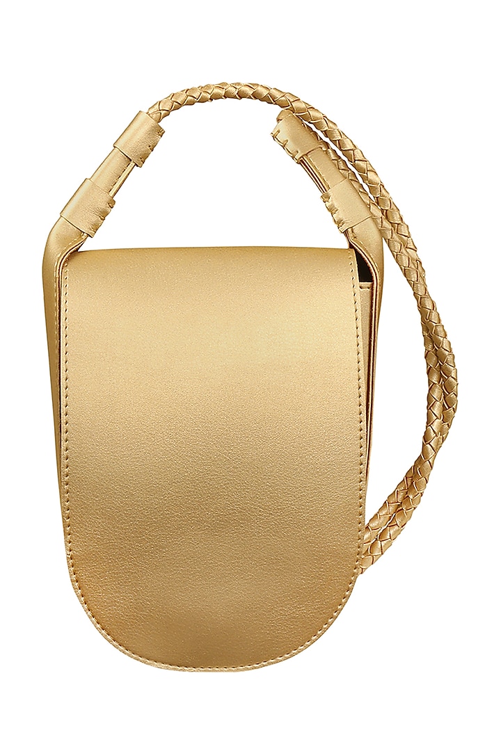 Gold Sling Bag With Button Closure by The House Of Ganges