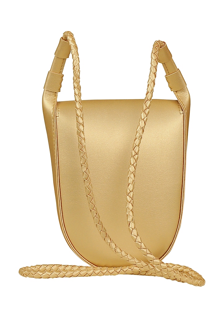 Gold Sling Bag With Button Closure by The House Of Ganges at Pernia's Pop Up Shop