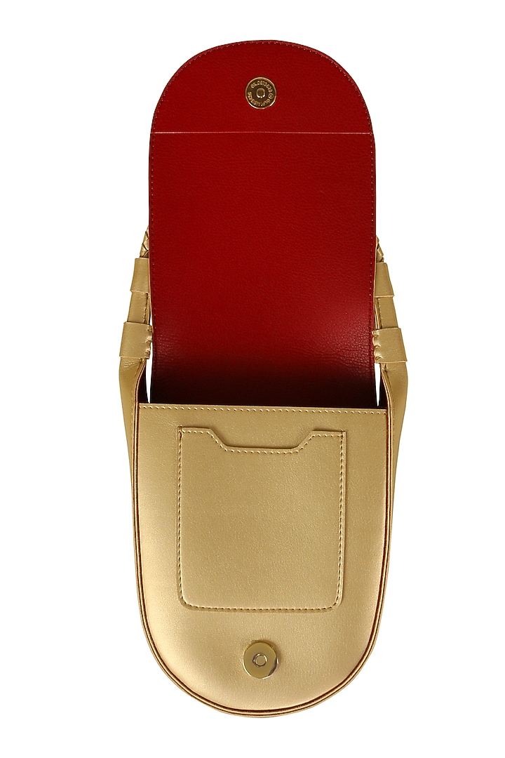 Gold Sling Bag With Button Closure by The House Of Ganges at Pernia's Pop Up Shop