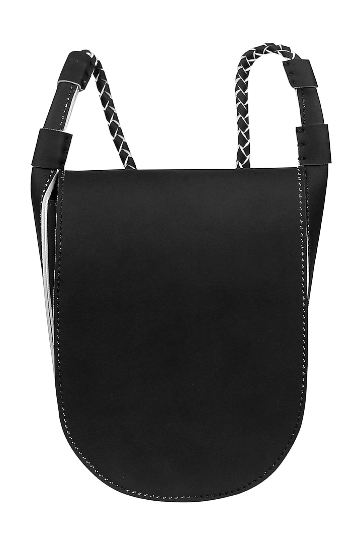 Pitch Black Sling Bag With Button Closure by The House Of Ganges