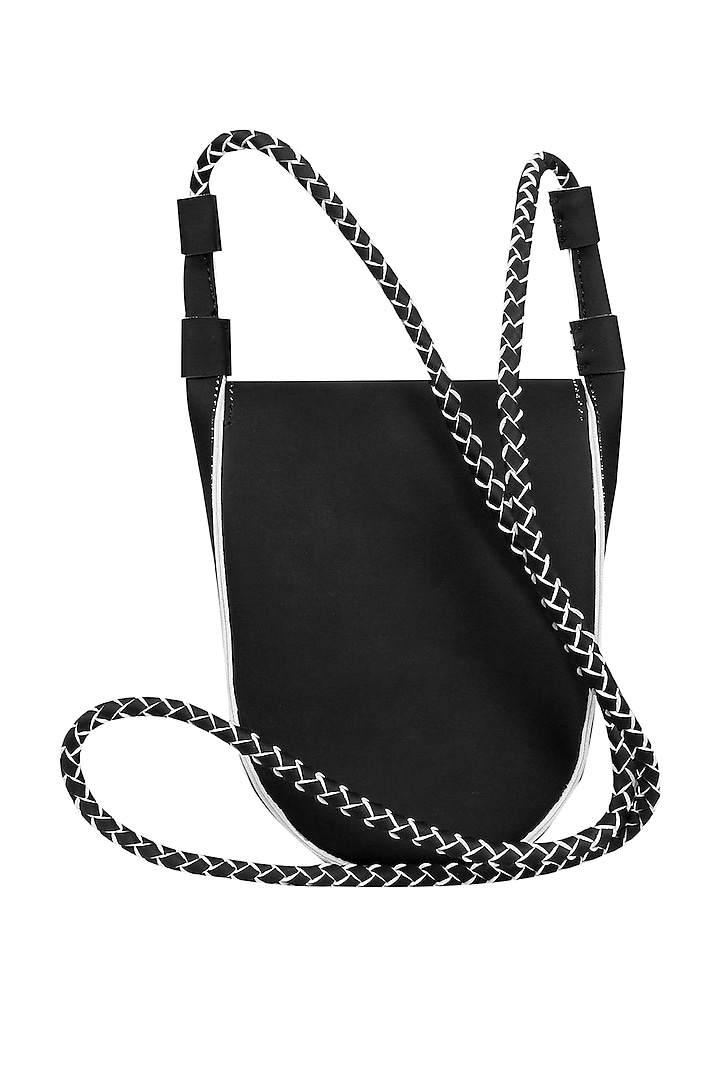 Pitch Black Sling Bag With Button Closure by The House Of Ganges at Pernia's Pop Up Shop