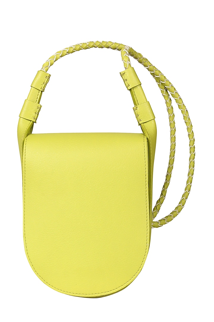 Lime Green Sling Bag With Button Closure by The House Of Ganges