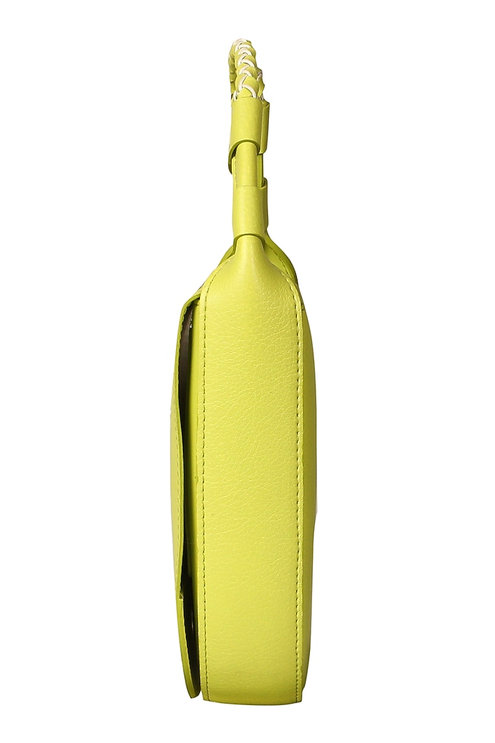 Lime Green Sling Bag With Button Closure by The House Of Ganges at Pernia's Pop Up Shop