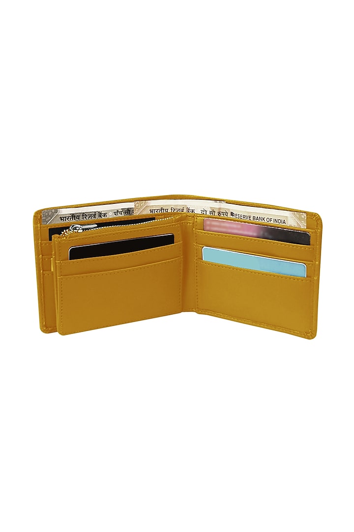 Ochre Yellow Wallet In Vegan Leather by The House Of Ganges Men at Pernia's Pop Up Shop
