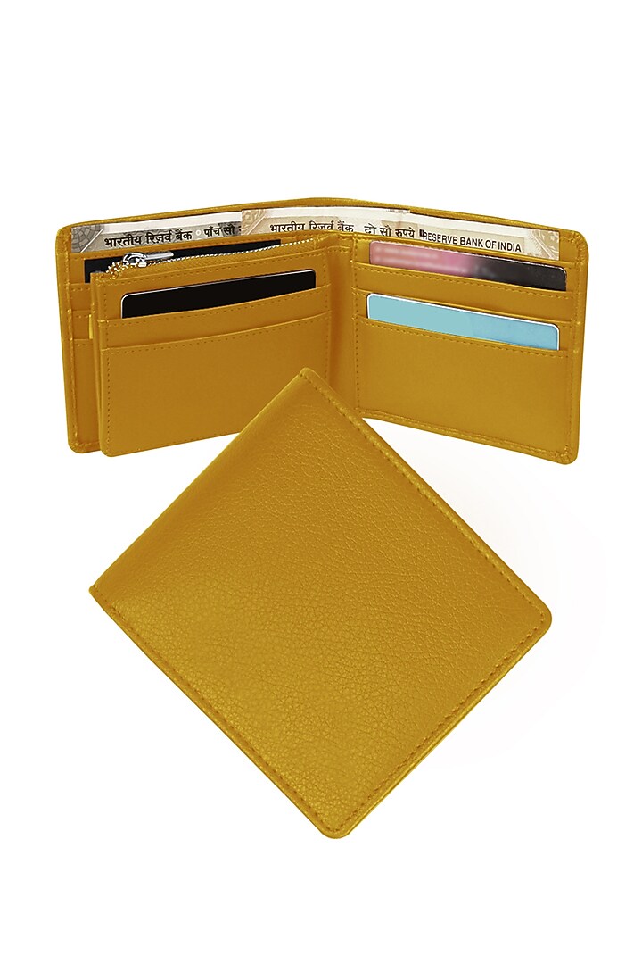 Ochre Yellow Wallet In Vegan Leather by The House Of Ganges Men at Pernia's Pop Up Shop
