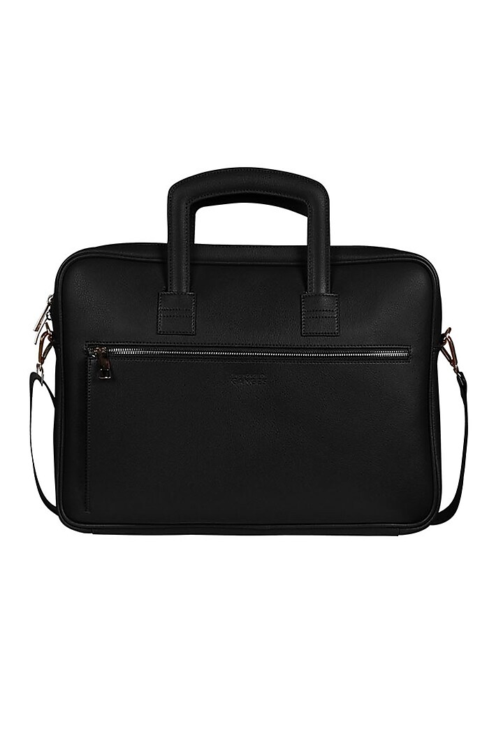 Black Handcrafted Faux Leather Laptop Bag Design by The House Of Ganges