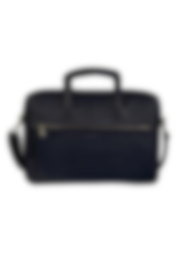 Navy Blue Handcrafted Faux Leather Laptop Bag by The House Of Ganges Men at Pernia's Pop Up Shop