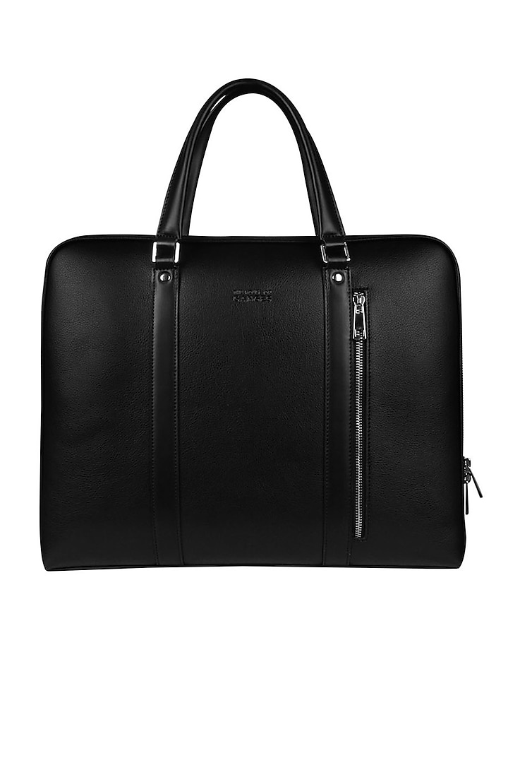Black Handcrafted Faux Leather Laptop Bag Design by The House Of Ganges